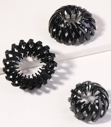 Shihen Hair Clips Expandable Ponytail Holder Clip Bird Nest Shaped Hair Clips Hair Accessory Hair Bun Maker Hair Styling Tool for Women and Girls Black_Color 3 PCS Bun Clip
