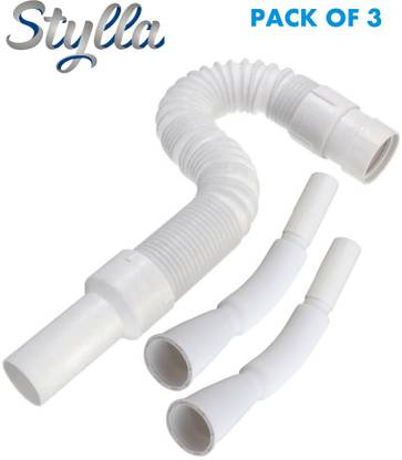 RAMONI Pipe 3.16 g Bathroom/Kitchen Sink Flexible PVC Waste Pipe Drain Hose/Outlet Tube Connector Basin Down comer, White (Pack of 3) Length 1 m__ Hose Pipe