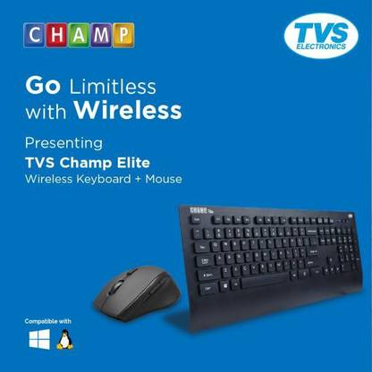 Tvs Electronics Champ Elite Wireless Combo Wireless Laptop-size Desktop Keyboard Compatible with Desktop, Laptop, Mac