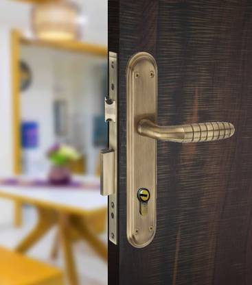Chitra Brass BMH-12CY Mortise Door Handle Lock, Brass Lock Body Cylinder Set and 3 Keys Lock