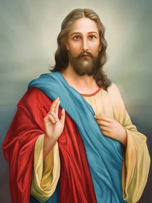 Masstone Lord Jesus Christ christian Religious Sparkle Coated Self Adhesive Painting Without Frame Digital Reprint 24 inch x 18 inch Painting