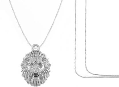 Akshat Sapphire Sterling Silver (92.5% purity) God Narsimha (Vishnu Avtar) Chain Pendant (Pendant with Rope Chain) for Men & Women Pure Silver Lord Narsimha Chain Locket for Good Health & Wealth Sterling Silver Locket Set