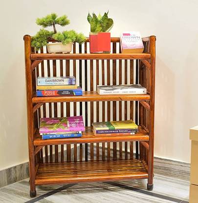 RAINBOW Wooden, Cane Rack Book Shelf for Office ,Utility Planter Bamboo Open Book Shelf Engineered Wood Open Book Shelf