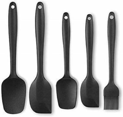 DEUSON ECOM 5 Piece Kitchen Tool Silicone Spoonula, Spatula and Basting Brush 5 Piece Kitchen Tool Silicone Spoonula, Spatula and Basting Brush, Heat Resistant and Non-Stick Cookware Cooking Utensil Set, Dishwasher Safe, Black Black Kitchen Tool Set (Black) Kitchen Tool Set