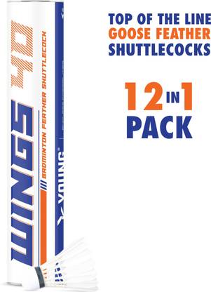 Young Wings 40 Goose Feather Shuttlecocks | Tournament Grade Natural cork | 12 in 1 Feather Shuttle  - White