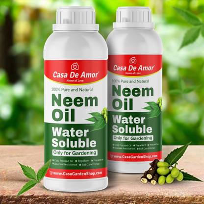 Casa De Amor Organic Cold Pressed, Water Soluble Neem Oil for Plant & Garden (2 Packs of 500 ml) with Free Measuring Cup Fertilizer, Manure, Soil