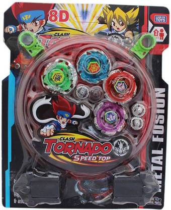 OX CRAFT 4 in 1 Metal BeybladeToy Set with Stadium and 2 Launchers (4 Blade, Beyb) Metal Fusion Round Beyblades for Kids Boys and Girls Baby Spinning Beyblade Toy
