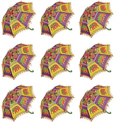 Jaipuri Craft Sun Protection Rajasthani Wedding Event Party Decoration Umbrella Handicraft 9 PCs set | Home Decorative Handicrafts Items handicrafts Decorative Arts & Crafts Jaipuri Handmade Embroidery Work Wedding Umbrella Umbrella Umbrella