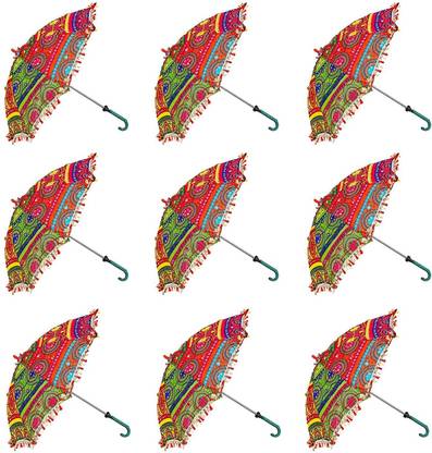 Jaipuri Craft Sun Protection Rajasthani Wedding Event Party Decoration Umbrella Handicraft 9 PCs set | Home Decorative Handicrafts Items handicrafts Decorative Arts & Crafts Jaipuri Handmade Embroidery Work Wedding Umbrella Umbrella Umbrella
