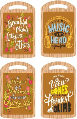 CVANU Beautiful Minds/Music Head/A Winner Dreamer/The Best View Comes After The Hardest Clumb With Inspirational Quote Wooden Wall Hanging Home Decor Plaque_C01 Pack of 4
