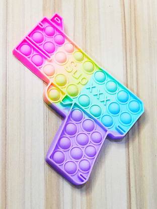 Priceless Deals Gun Rainbow Color Silicone Push Pop Bubble Fidget Stress Relieving Toy/ Gun Pop It/ Handheld Toy for Kids/Boys Autism Special Needs Toy/ Sensory Toy for Kids