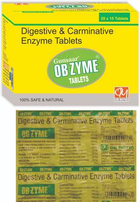 Gunsaar OB-ZYME TABLET DIGESTIVE & CARMINATIVE ENZYME TABLET (PACK OF 3)