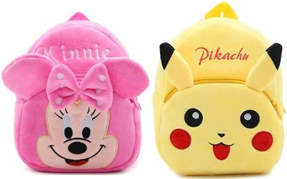 Hari Om Toys Cute Minnie And Pickachu Bag For Little Kids High Quality Soft Material School Bag