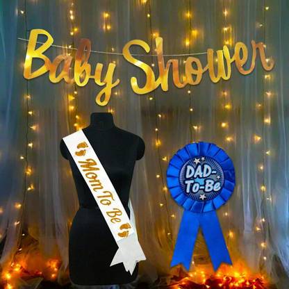 SHOPTIONS Baby shower combo-1 baby shower banner,1 led light,1 dad to be batch,1 mom toh be sas. pack of 4