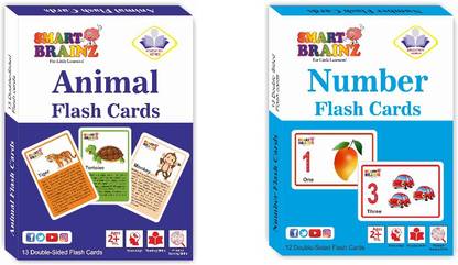 Smart Brainz Animals Numbers Combo Learning Educational Flashcards For Sensory And Brain Development