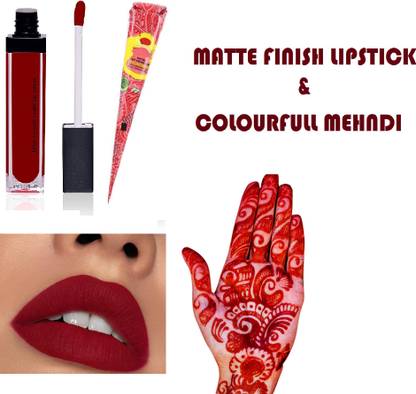 tanvi27 MATTE FINISH LIPSTICK MAROON COLOR & COLOR FULL MEHNDI COMBO