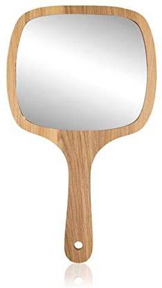 Victor Enterprise Medium Square Shape Wooden Handleheld Beauty Makeup Mirror for Bathroom/ Dressing Table/Shaving/ and for Travel kit 6 inch
