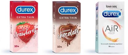 DUREX Condom Pack of 3*10(Strawberry+Choco+Air) Condom