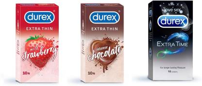DUREX Condom Pack of 3*10(Strawberry+Choco+Time) Condom