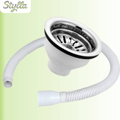 Stylla Pipe Bathroom/Kitchen Sink Flexible 400.17 gram PVC Waste Pipe Drain Hose/Outlet Tube Connector Basin Down comer, White (Pack of 2) Length 1 m PVC pipe and Sink Waste Coupling (CAT NO: 4831) Sink Waste heavy Flange Faucet (Center set Installation Type) Hose Pipe