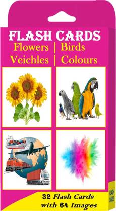 SA Flash Cards for Kids - 36 Cards & 72 Images - Children Early Learning Flash Cards of Flowers, Vehicles, Colours & Birds