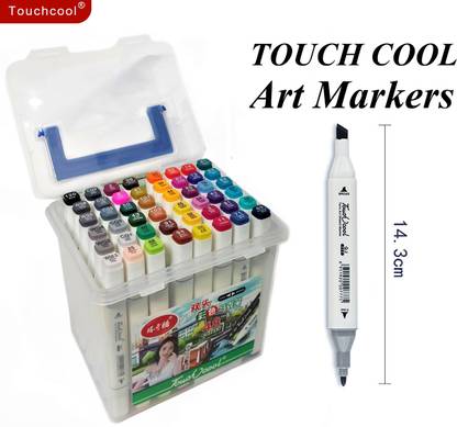 TouchCool Art White Body Set of 48 Twin Headed Dual Tip Alcohol based Markers (Chisel and Fine Brush) Markers for Coloring, Illustration, Manga, Impression, Good for Art Lovers and Artists