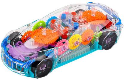 ADK Gear Display Transparent Car Toy for Kids - 360 Degree Rotating Concept Racing Vehicle with 3D Flashing LED Lights and Music (Color as per Stock) (Transparent Car)