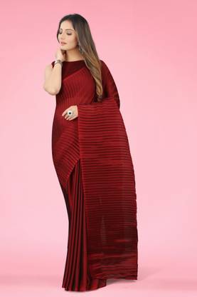 Market Magic World Striped Bollywood Georgette Saree with Unstitched Blouse