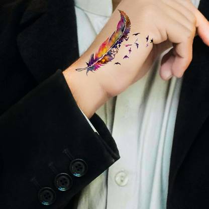 voorkoms Multicolor Feather Bird Temporary Waterproof Tattoo for