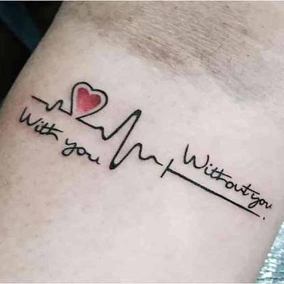 komstec Heart Beat Line With you, Without you Temporary Tattoo For Male And Female
