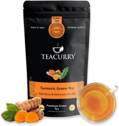 TEACURRY Turmeric Green Tea - 30 Tea Bags | Helps with Arthritis, Ulcer, Cholesterol, Immunity Turmeric Green Tea Bags Pouch
