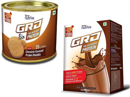 GRD Chocolate protein biscuits 250g & Chocolate Whey protein powder/Supplement 400g