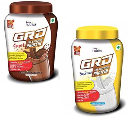 GRD Smart Chocolate protein Powder 200g & Vanilla Sugarfree Protein Supplement 200g