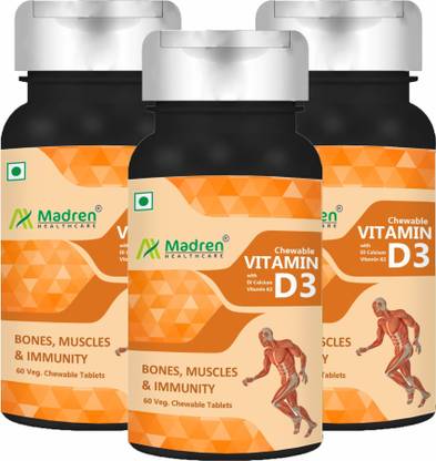 Madren Healthcare Vitamin D3 400IU Chewable 180’s Tables Pack of 3