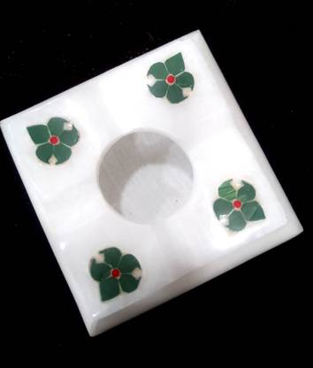 TANISHKA CREATIONS Marble Ash Tray square shape with beautiful Inlay work White, Green Marble Ashtray