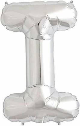 SURPRISE SUTRA Solid Silver I Alphabets/Letters Foil Balloon 16inches Size : 16 inches SKU65_2I | Includes a straw Balloon