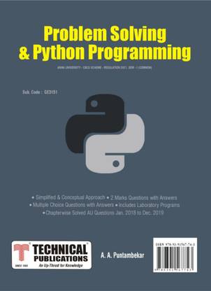 Problem Solving & Python Programming for BE Anna University - CBCS SCHEME - REGULATION 2021, SEM. - 1 (COMMON) (GE3151)