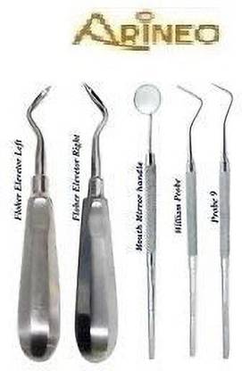 ARINEO Diagnostic Instrument Elevators Floher set Explorer Probe 9, Mouth Mirror handle Dental Elevator