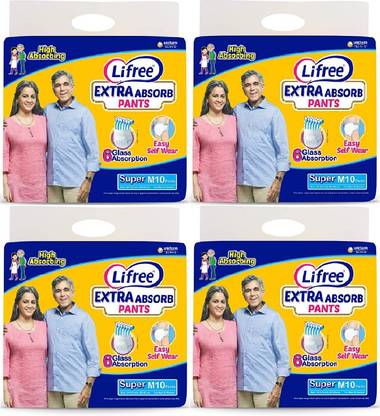 LIFREE Adult Pant Style Diapers M10 Medium Size ( M10 Pack of 4 ) Adult Diapers - M