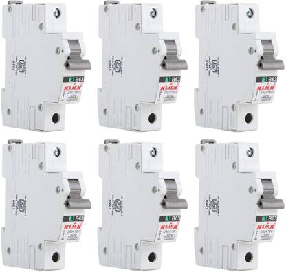 KLICK Classic MCB, SP Miniature Circuit Breaker, Single Pole Switch Disconnector (32A, White, Pack Of 6) C-63A-302-45 MCB