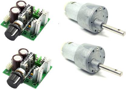 INVENTO 2pcs 12v 10 Kg-cm 150 RPM Side Shaft High Torque Geared DC Motor with 12V - 40V 10A PWM DC Motor Variable Speed Controller Automotive Electronic Hobby Kit
