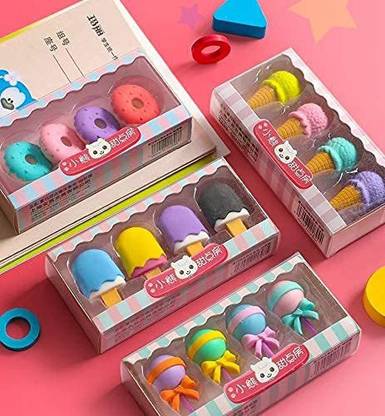 uniqueexpo Set Of 2 Colourful Eraser for Kids, Ice Cream, Lollipop rubber Non-Toxic Eraser