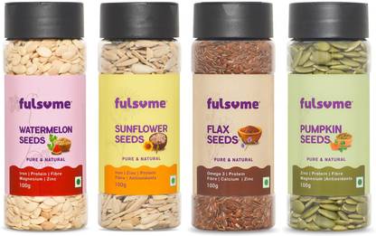 FULSOME - Healthy Raw Seeds Combo - Flax, Pumpkin, Watermelon & Sunflower Seeds (100gmx4) - Super Seeds Combo Combo