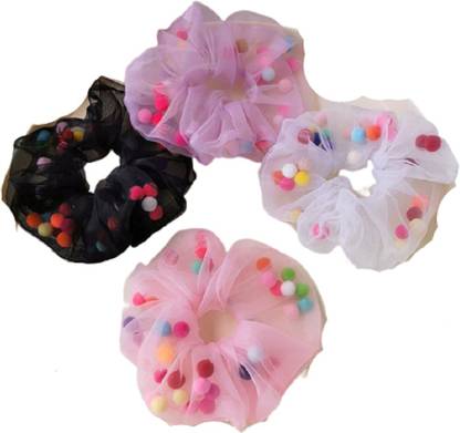 hiyansh orgenza scrunchies pack of 4 Hair Band  (Pink, White, Purple, Black)