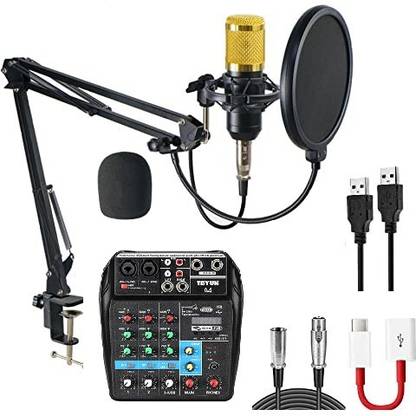TechBlaze Dynamic Condenser Microphone with USB Sound Mixture Studio Recording Condenser Mic Set With all Equipment Mic for Youtube Recording Singing, Voice Recording & Podcast Mic for PC, Laptop, Mobile ( 2 Phantom Power Port) microphone