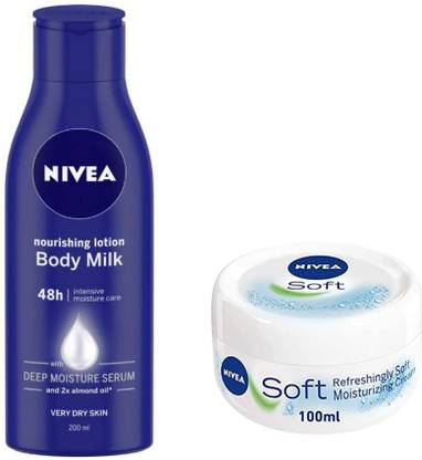 NIVEA Nourishing Lotion Body Milk 200 Ml , Soft Light Moisturising Cream 100 Ml