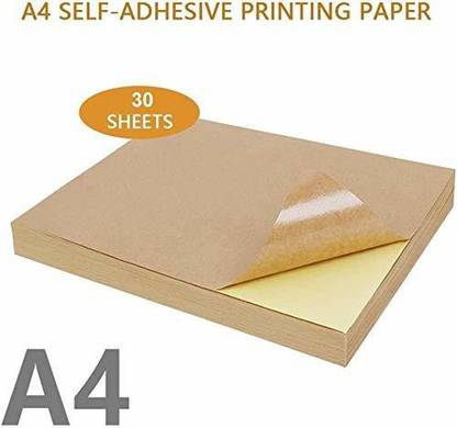 True-Ally 30 A4 Sheets Kraft Brown Laser Inkjet Printable Self Adhesive Sticky Sticker Craft Labels paper (Kraft paper) (pack of 30 sheets) Unruled A4 210 gsm Inkjet Paper