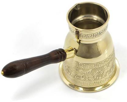 Olympicco Turkish Coffee Pot Solid Brass Greek Key Design with Removable Wooden Handle 4 Cups Coffee Maker