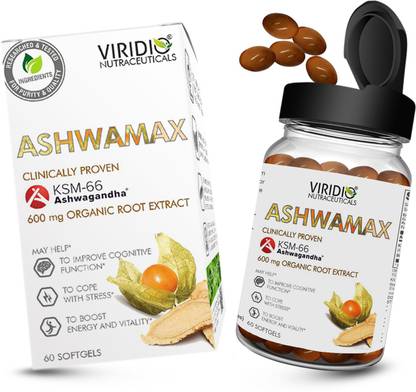 Viridio Ashwamax- 600mg of KSM-66 Ashwagandha 60 Softgel Plant-Based Protein
