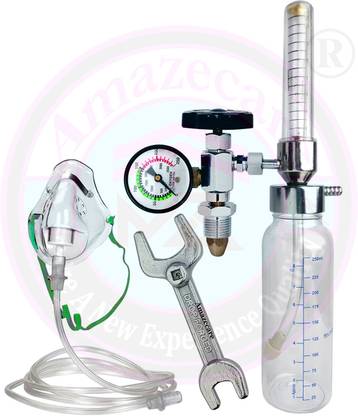 AMAZECARE Oxygen Flowmeter with Rotameter & Humidifier Bottle with Oxygen Cylinder Key & Adult Oxygen Mask Respiratory Exerciser Respiratory Exerciser
